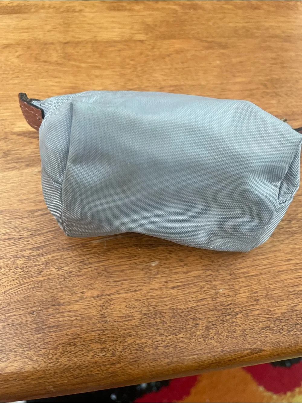 Longchamp Small Gray Pouch with Brown Leather Trim